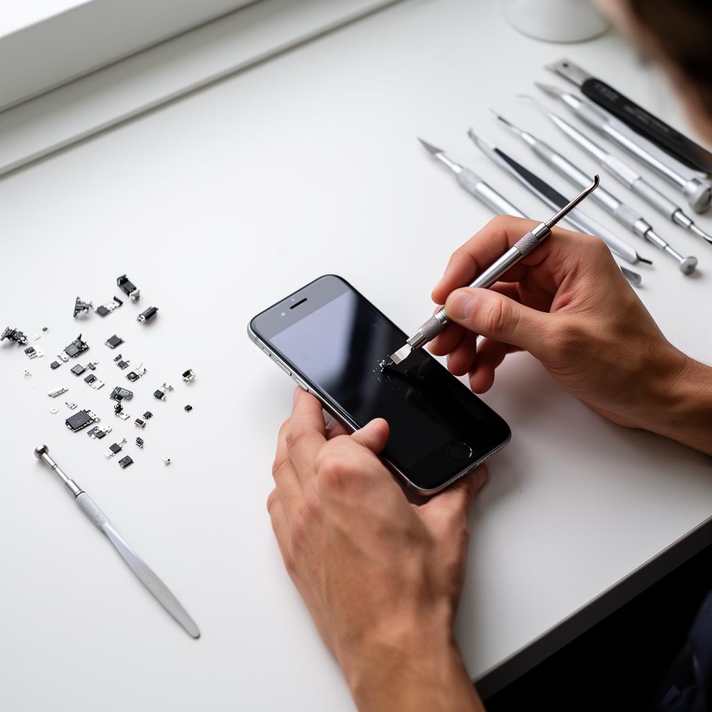 Técnico realizando assistência em iPhone
